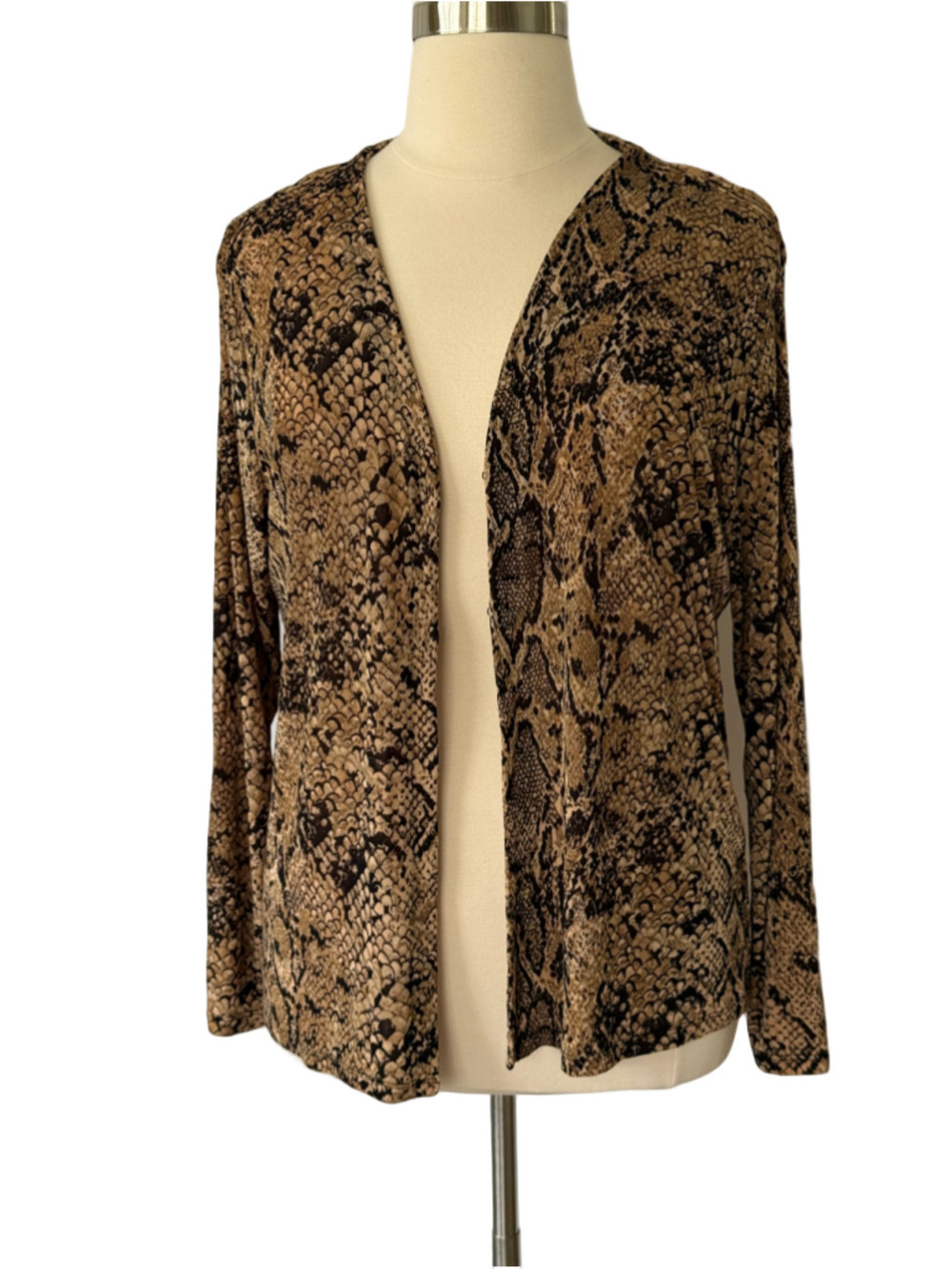 Chico’s Private Edition Size 16 (Chico’s 3) Snake Print Cardigan Brown Black